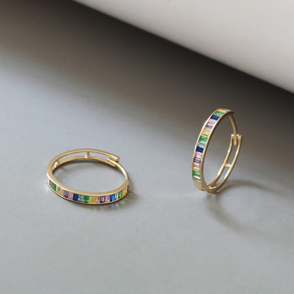 Solid 10K Gold Hoop Earrings for Women, Colorful Zirconia Embedded