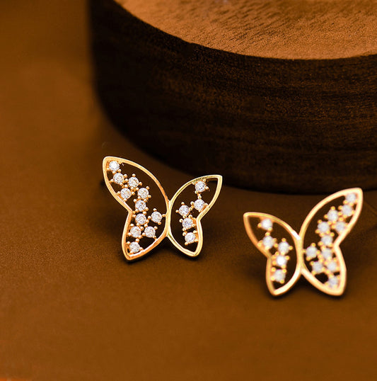 Solid 10K Gold Stud Earrings, Trendy Fashion Butterfly  Earrings for Women