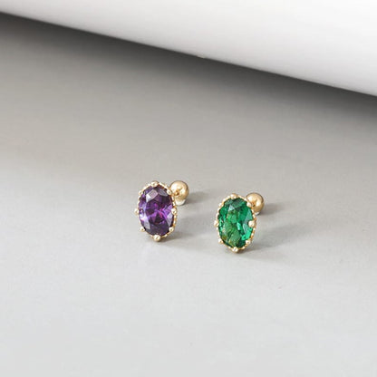 10K Solid Gold Stud Earrings for Women, Oval Green Or Purple Earrings, Screw Back Helix Earrings (Copy)