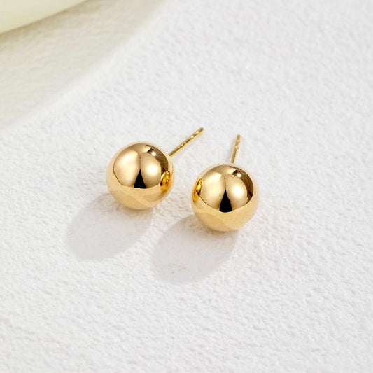 Solid 18K Gold Bubble Stud Earrings, Polished Ball and Heart Minimalist Studs