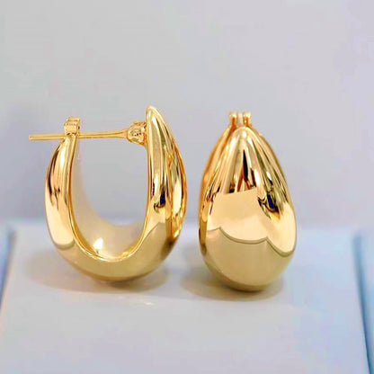 Solid 18K Gold Teardrop U-Shaped Hoop Earrings for Women