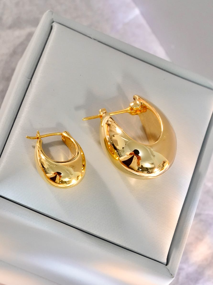 Solid 18K Gold Teardrop U-Shaped Hoop Earrings for Women