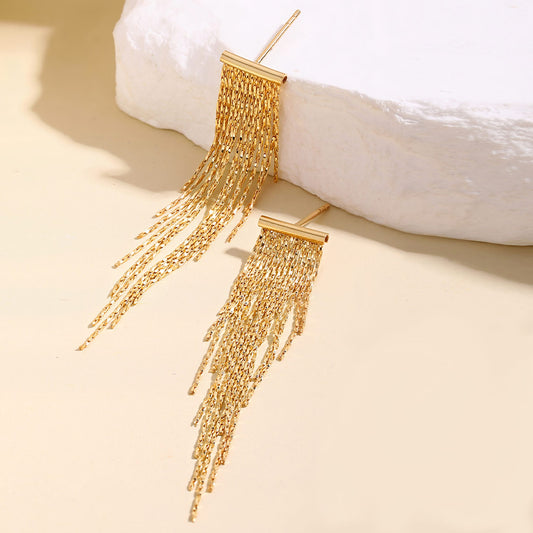 18K Gold Meteor Snake Chain Tassel Earrings, Long Dangle Earrings for Women