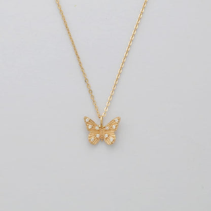 Solid 14K Gold Butterfly Pendant Necklace for Women