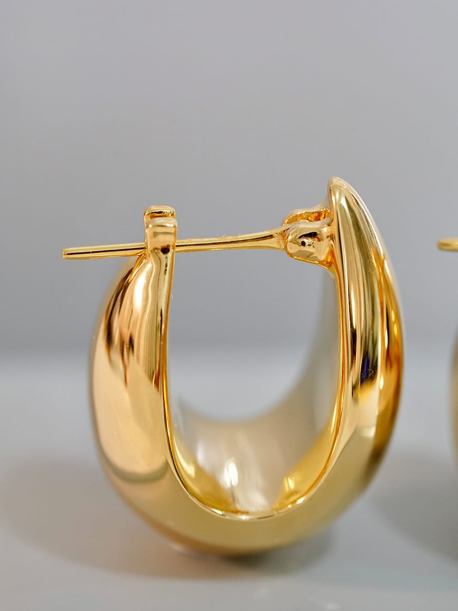 Solid 18K Gold Teardrop U-Shaped Hoop Earrings for Women