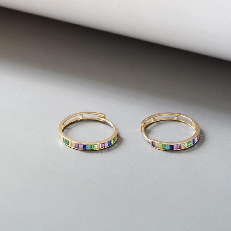 Solid 10K Gold Hoop Earrings for Women, Colorful Zirconia Embedded