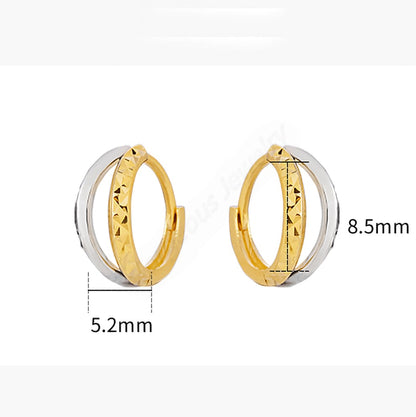 18K Gold Earrings, Huggie Earrings, AU750 Yellow Gold and White Gold Two-Tone Hoops, Perfect Gift for Weddings Engagement Birthday