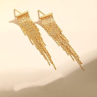 18K Gold Meteor Snake Chain Tassel Earrings, Long Dangle Earrings for Women