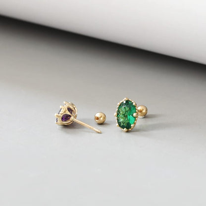 10K Solid Gold Stud Earrings for Women, Oval Green Or Purple Earrings, Screw Back Helix Earrings (Copy)