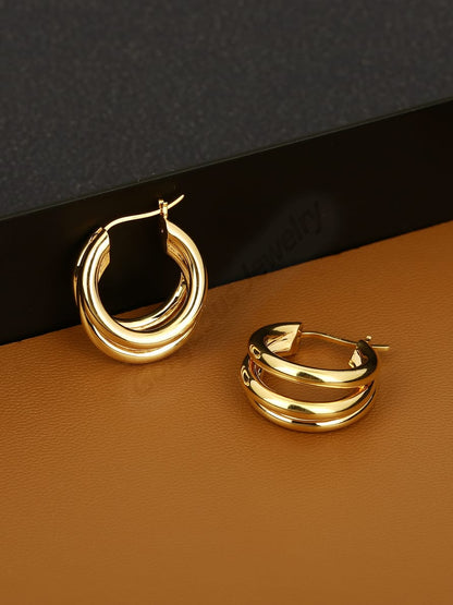 18K Solid Yellow Gold Triple Rope Hoop Earrings, Fashionable Earlobe Hoops, Everyday Piercing Earrings, Perfect Gifts