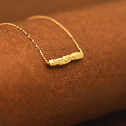 Solid 14K Gold Necklace for Women, Unique Irregular Wave Bar Design