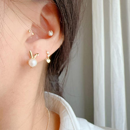 Solid 10K Gold Earrings for Women, Delicate Rabbit Hoop Earrings