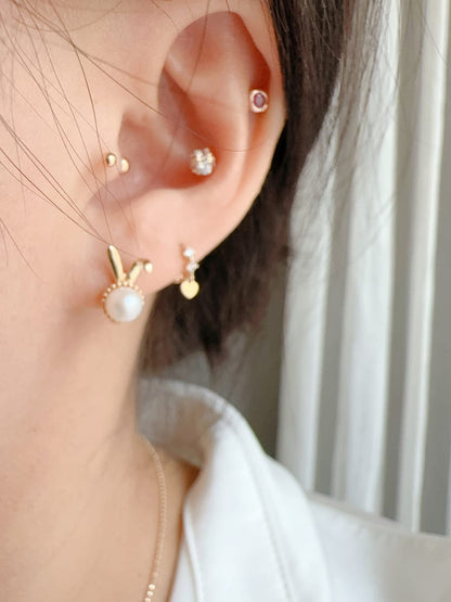 Solid 10K Gold Earrings for Women, Delicate Rabbit Hoop Earrings