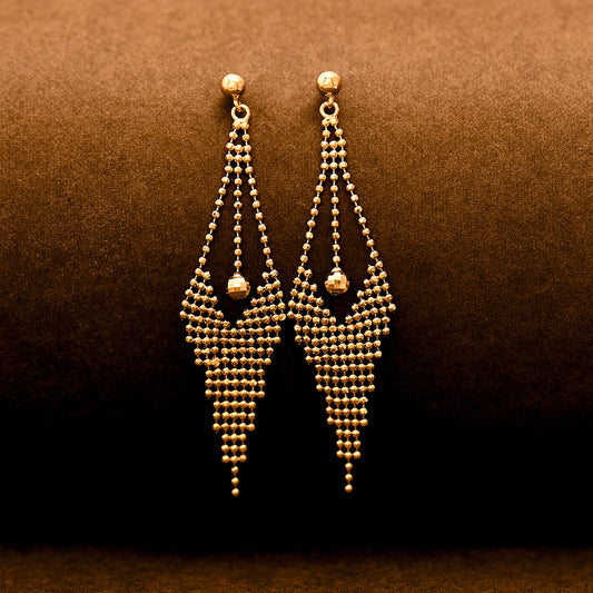 Solid 14K Gold Long Beaded Tassel Earrings for Women