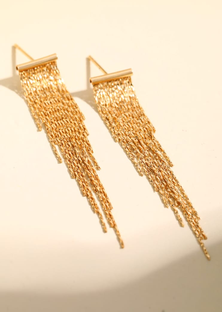 18K Gold Meteor Snake Chain Tassel Earrings, Long Dangle Earrings for Women