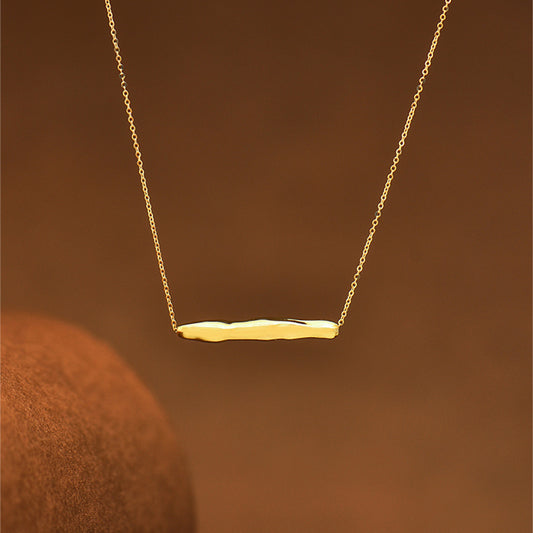 Solid 14K Gold Necklace for Women, Unique Irregular Wave Bar Design