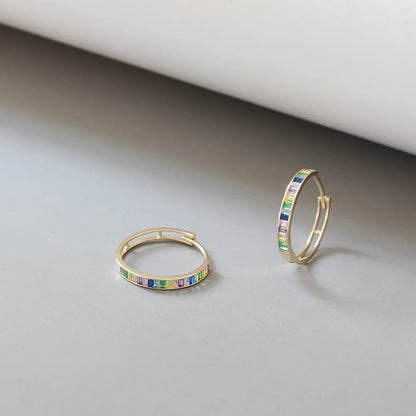 Solid 10K Gold Hoop Earrings for Women, Colorful Zirconia Embedded