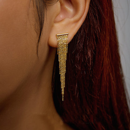 18K Gold Meteor Snake Chain Tassel Earrings, Long Dangle Earrings for Women