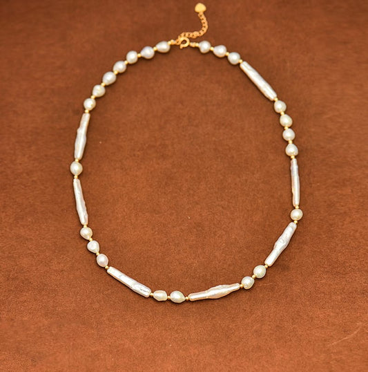 Solid 14K Gold Necklace, Freshwater Pearls Necklace