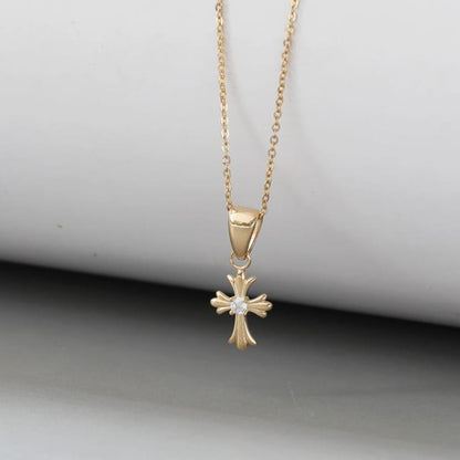 Solid 14K Gold Cross Pendant for Women, Unique Style Cross Necklace