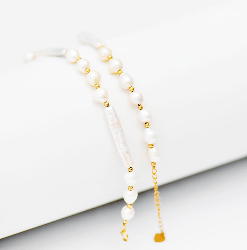 Solid 14K Gold Necklace, Freshwater Pearls Necklace