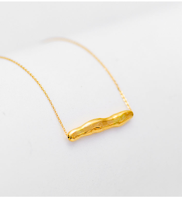 Solid 14K Gold Necklace for Women, Unique Irregular Wave Bar Design