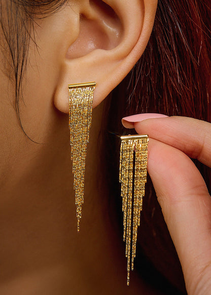 18K Gold Meteor Snake Chain Tassel Earrings, Long Dangle Earrings for Women