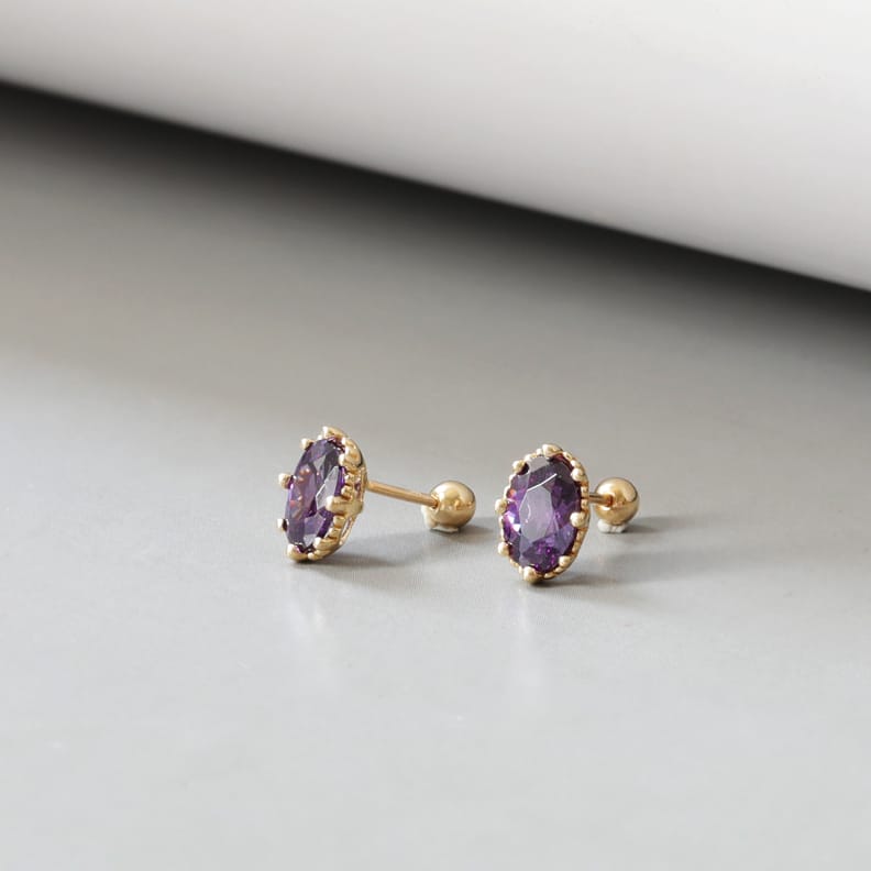 10K Solid Gold Stud Earrings for Women, Oval Green Or Purple Earrings, Screw Back Helix Earrings (Copy)