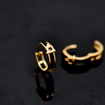 Solid 14K Gold Black Geometric Hoop Earrings for Women