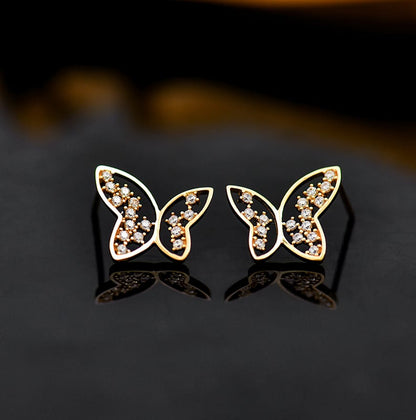 Solid 10K Gold Stud Earrings, Trendy Fashion Butterfly  Earrings for Women