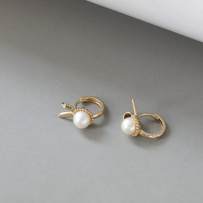 Solid 10K Gold Earrings for Women, Delicate Rabbit Hoop Earrings