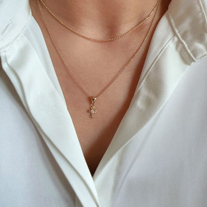 Solid 14K Gold Cross Pendant for Women, Unique Style Cross Necklace