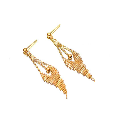 Solid 14K Gold Long Beaded Tassel Earrings for Women