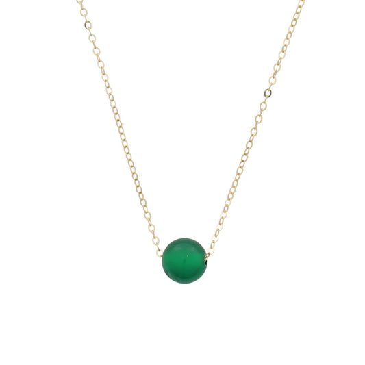 Solid 14K Gold Necklace for Women, 6mm Green Agate