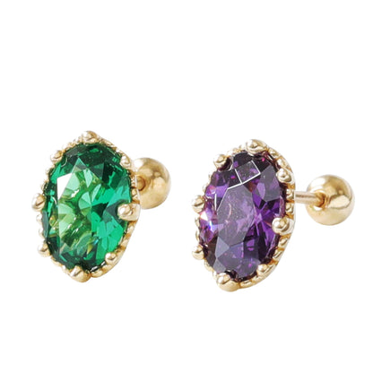 10K Solid Gold Stud Earrings for Women, Oval Green Or Purple Earrings, Screw Back Helix Earrings (Copy)