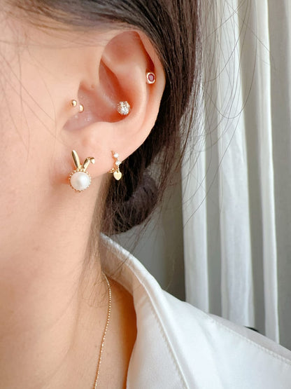 Solid 10K Gold Earrings for Women, Delicate Rabbit Hoop Earrings