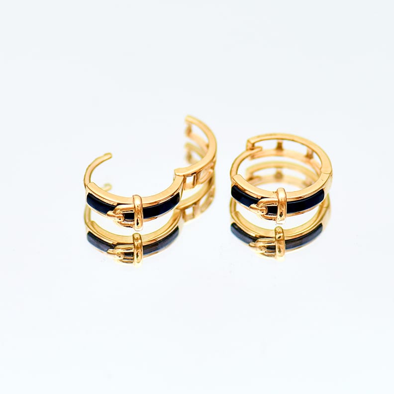 Solid 14K Gold Black Geometric Hoop Earrings for Women