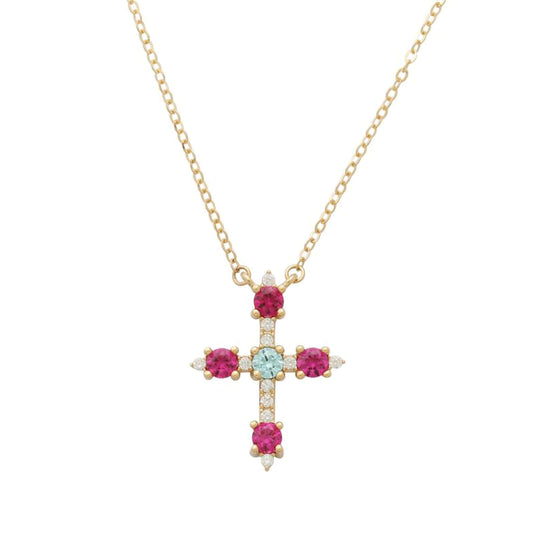 14K Solid Gold Cross Necklace for Women