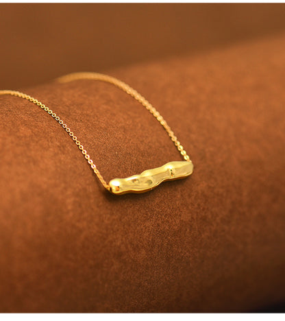 Solid 14K Gold Necklace for Women, Unique Irregular Wave Bar Design