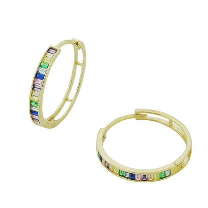 Solid 10K Gold Hoop Earrings for Women, Colorful Zirconia Embedded