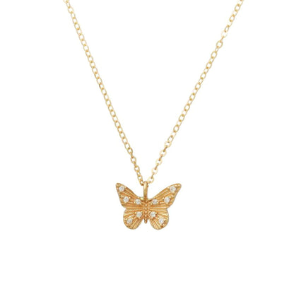 Solid 14K Gold Butterfly Pendant Necklace for Women