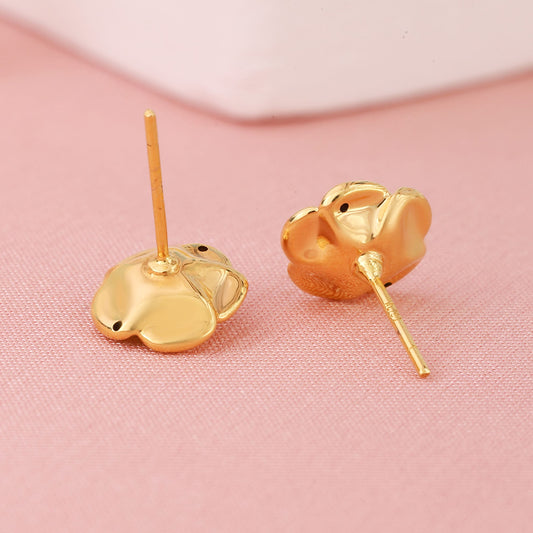 Solid 18K Gold Polished Camellia Rose Stud Earrings, Sweet Fresh Artistic Earrings