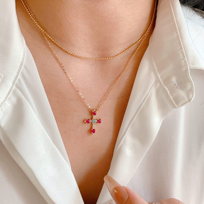 14K Solid Gold Cross Necklace for Women