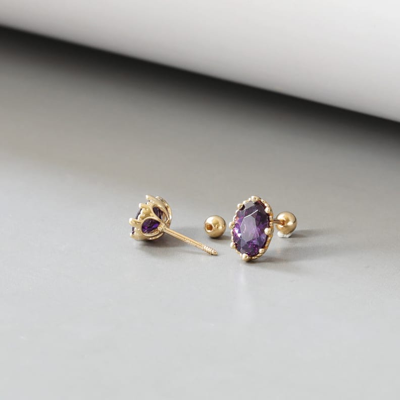 10K Solid Gold Stud Earrings for Women, Oval Green Or Purple Earrings, Screw Back Helix Earrings (Copy)