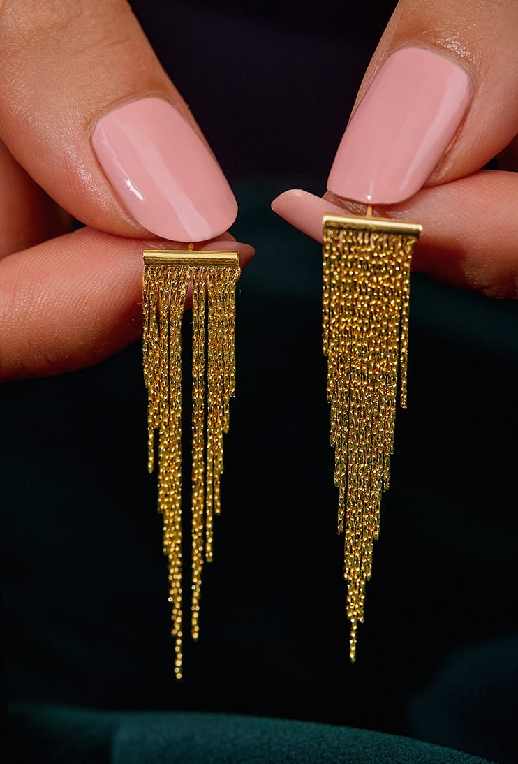 18K Gold Meteor Snake Chain Tassel Earrings, Long Dangle Earrings for Women