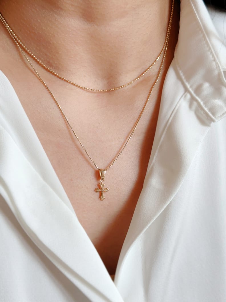 Solid 14K Gold Cross Pendant for Women, Unique Style Cross Necklace