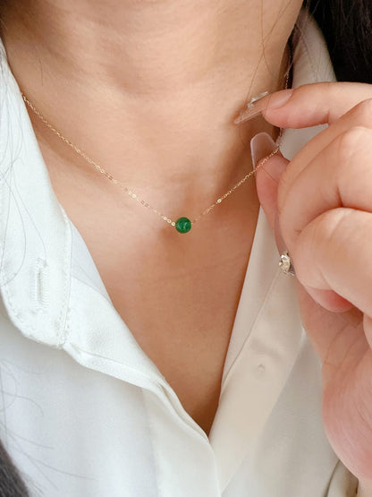 Solid 14K Gold Necklace for Women, 6mm Green Agate