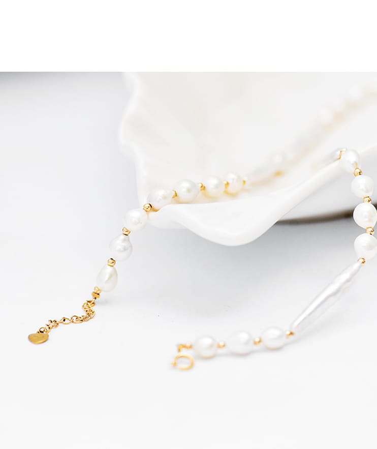 Solid 14K Gold Necklace, Freshwater Pearls Necklace