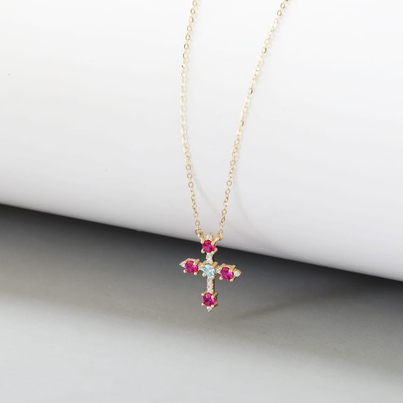 14K Solid Gold Cross Necklace for Women