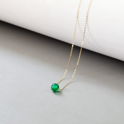 Solid 14K Gold Necklace for Women, 6mm Green Agate